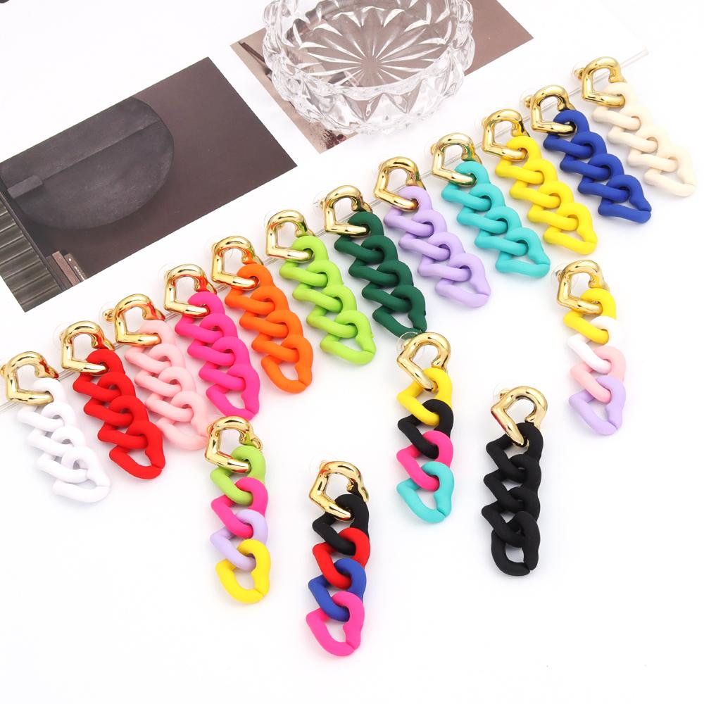 A Pair 18×67mm Acrylic Earrings Matte Colorful Heart shaped Chain Pendant For Women's Charm Earrings Gift Diy Jewelry Making