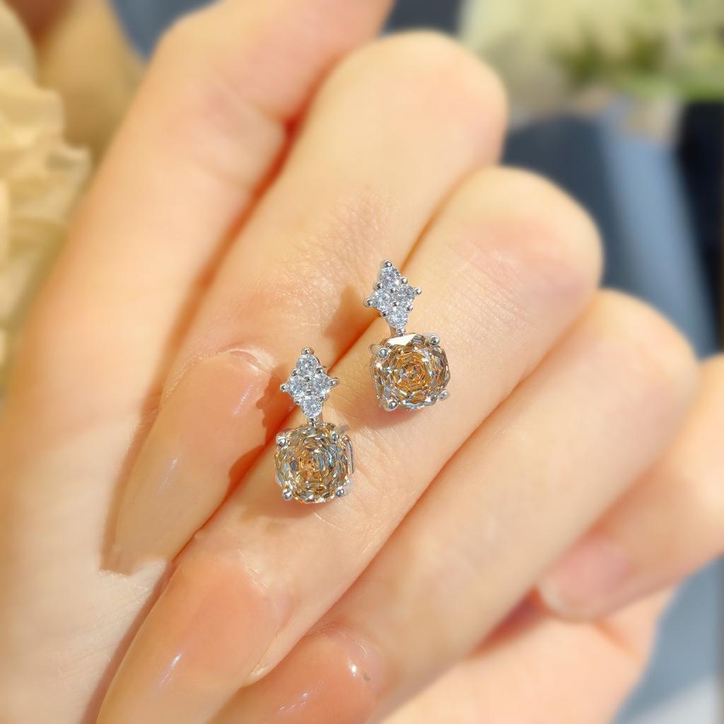 Achteck Millennium Schliff Set Ring Damen Leichter Luxus Premium Rosa Lila Lithium Champagner Gelb Hochkohlenstoff Diamant