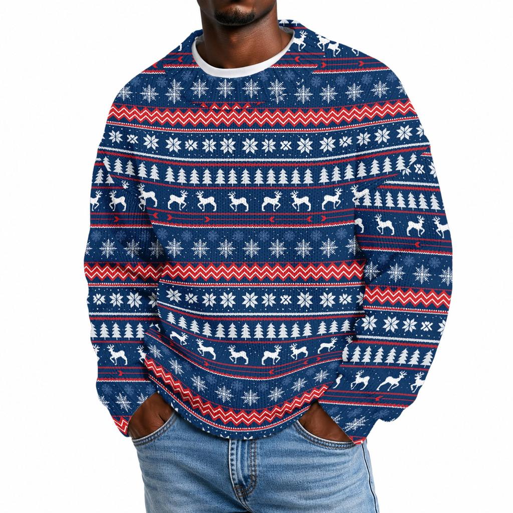 Men's Neck Christmas Print Knit Sweater for Fall and Winter