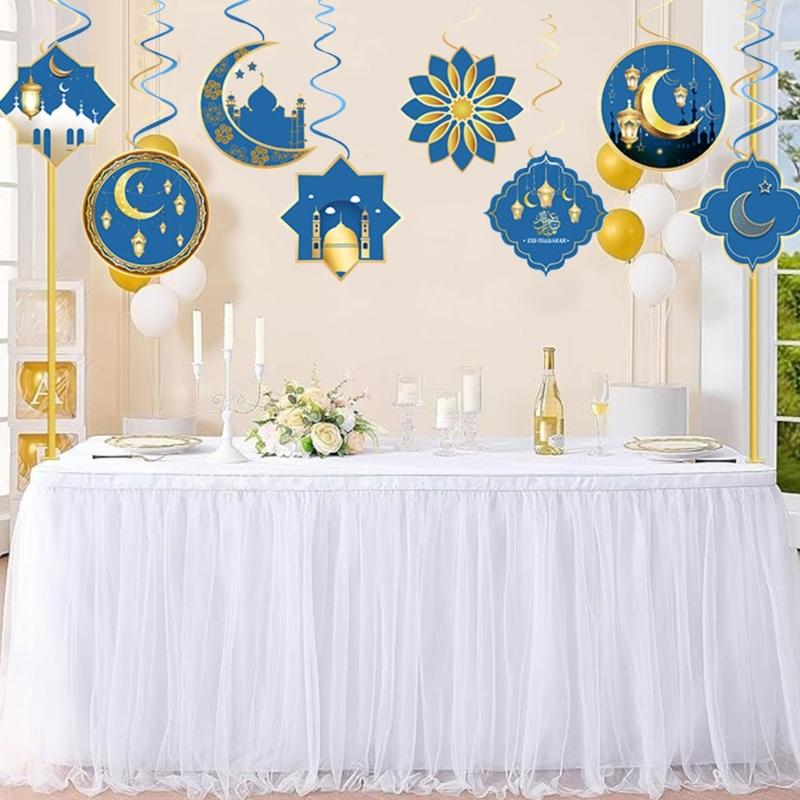 12pcs Eid Celebration Moon Castle Spirals Decoration Hanging Ornament for Family Gatherings and School Festivities