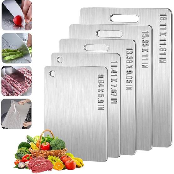 

Titanium Cutting Board - 2025 New titanium cutting boards for kitchen,Double-Sided Food Grade Cutting Board,Chopping Board Cutting Mat for Meat Fruit 9.8 L x 5.9 W срібний