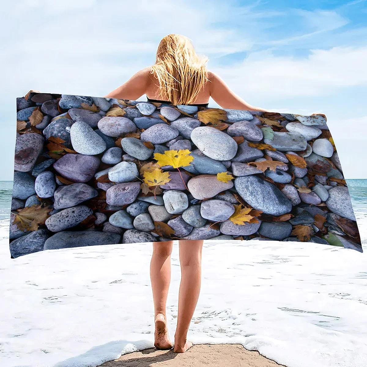 

3D Beach Pebbles Texture Beach Towel,Sand Free Beach Blanket Super Lightweight Thin Towels for Swimming Pool,Yoga Gym Sports W30*H60(CM)