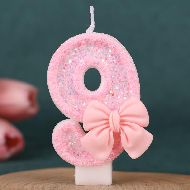 Pink Bow Number Birthday Candle Cake Decoration 1st Year Handmade Birthday Candle 0-9