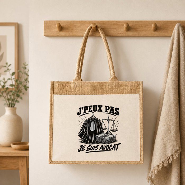 Sac cabas - PLANETEE - J'peux pas minimaliste (Avocat) - Toile de jute et coton - 21 L (43×33×21 cm) - Anses coton 65 cm