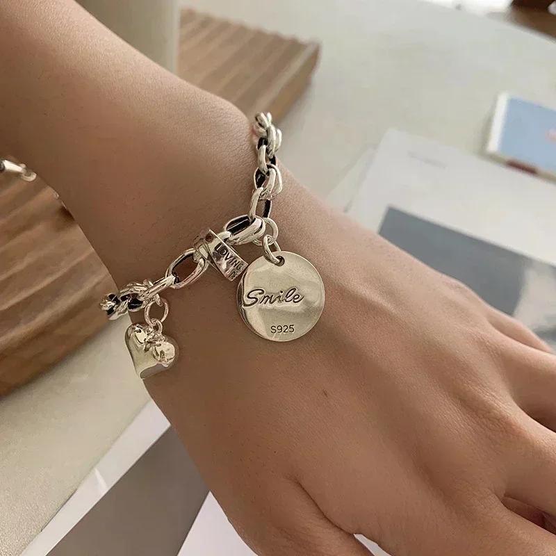 New Silver Love Adjustable Bracelet for Women Girl Elegant Vintage Geometric Lucky Punk Jewelry Bracelet Party Birthday Gifts