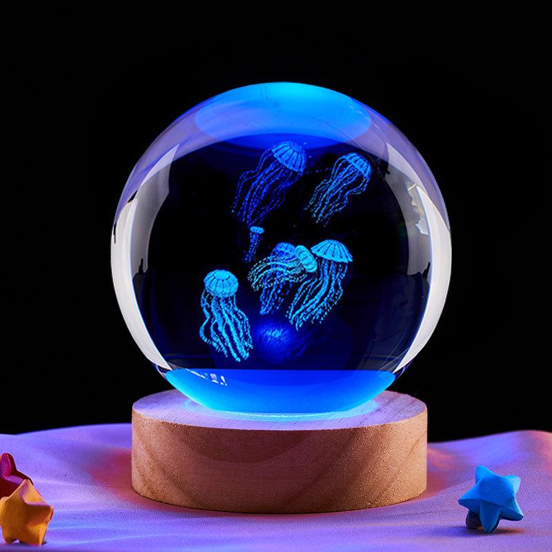 Laser Engraved Jellyfish Music Box Crystal Ball Night Light - Perfect Birthday Gift for Friends or Classmates