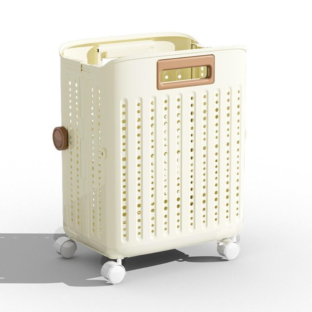 Household Storage Basket Foldable Hollow Out Dirty Clothes Basket with Movable Sliding Wheel Plastic Sorting Basket