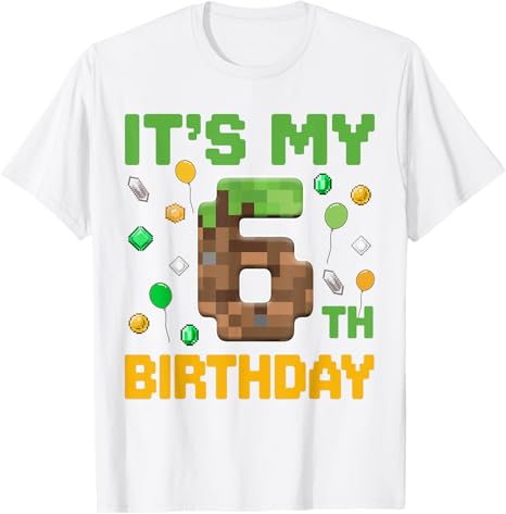 BirthdayBoy Its My 6th Birthday Gamer Pixel Number Six TShirt Fashion Sons Nephew Grandson Bday Gift Video Game Saying Tee L
