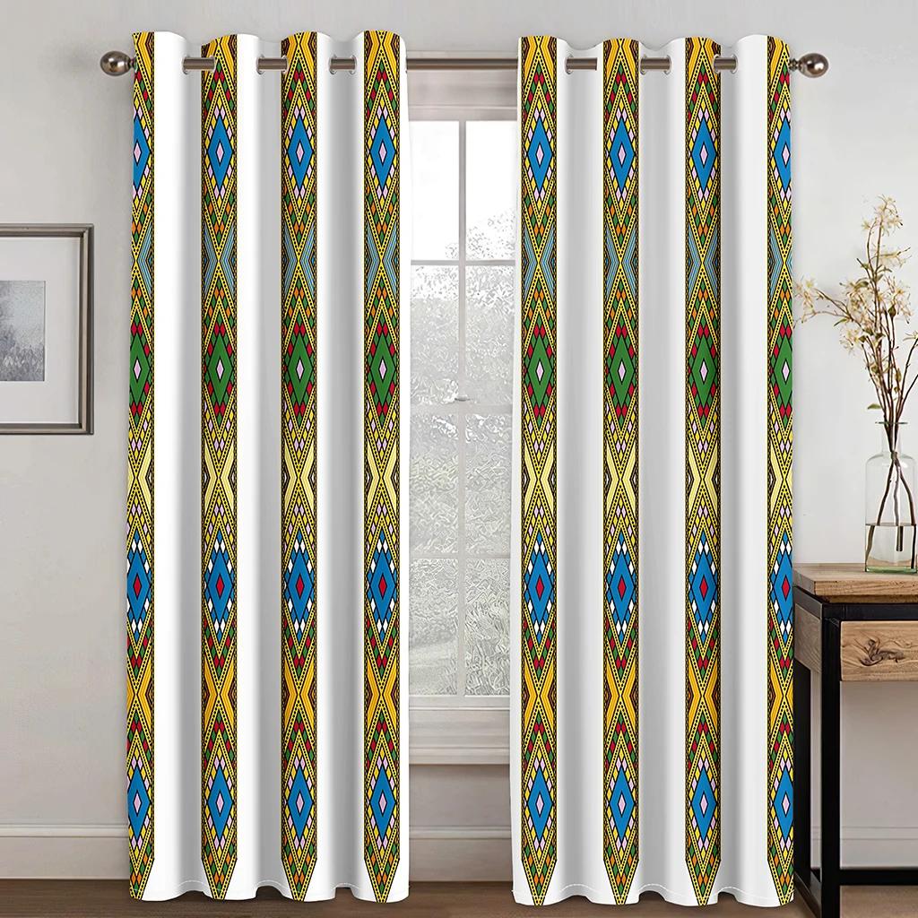 Ethiopian Ethnic Special Decoration Thin Fabric Curtain for Living Room Bedroom Curtain 3D Print Luxury Window Treatment Drapes