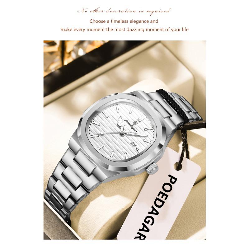 POEDAGAR Montre-bracelet Femme Exquise Étanche Lumineuse Date Mode Montres Dames Acier Inoxydable Montre à Quartz