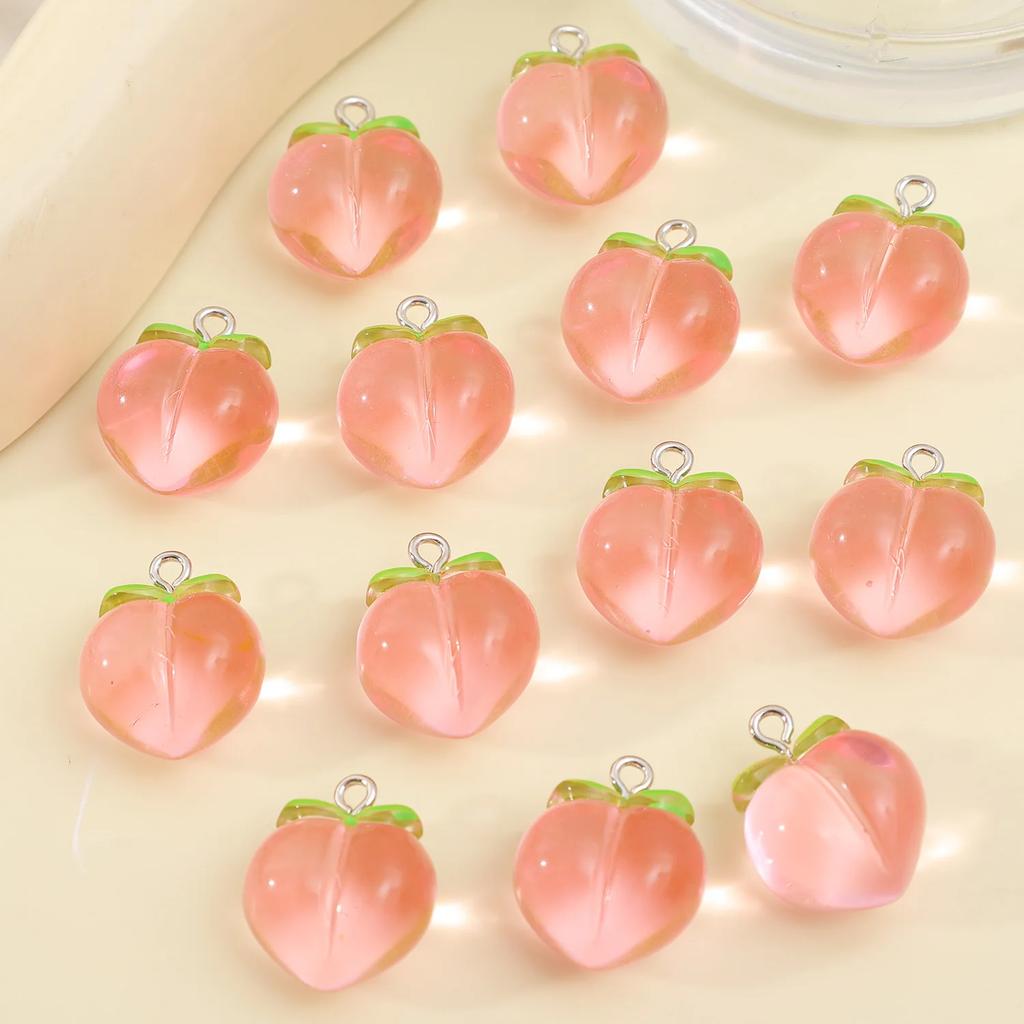 5/20PCS Imitation Friut Charms Resin Pink Peach Pendants for Jewelry Making Earrings Keychain Necklace DIY Cratfs Findings