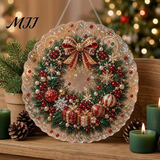 Unique Christmas Craft Gifts DIY Sun Catcher Kit, Faux Pearl Art Hanging Ornament, Santa Claus Artistic Projects for Beginners Xmas Tree Kit