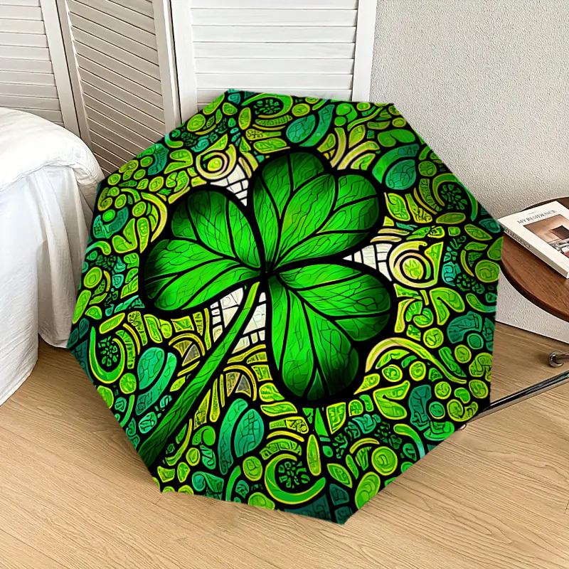 1pc Stained Glass Clover Mandala Umbrella with Plastic Handle,Suitable for All Seasons Home Travel Outdoor UmbrellaDD1177
