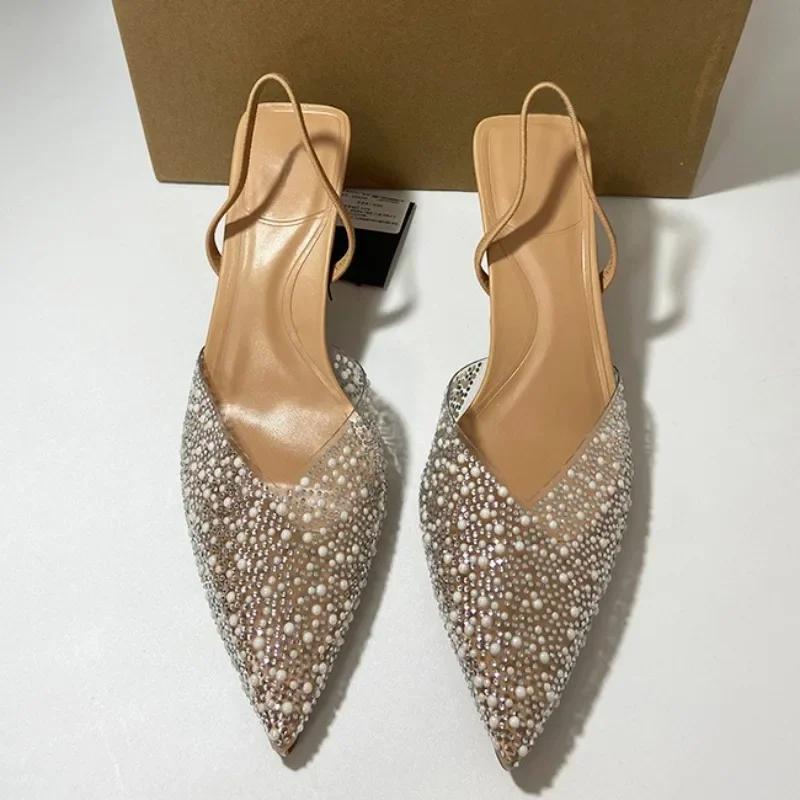 Sandali Estivi Donna Tacco Alto Soleist Punta Aperta Trasparente Sandalo Slingback Elegante Moda Donna Decorazione Perle