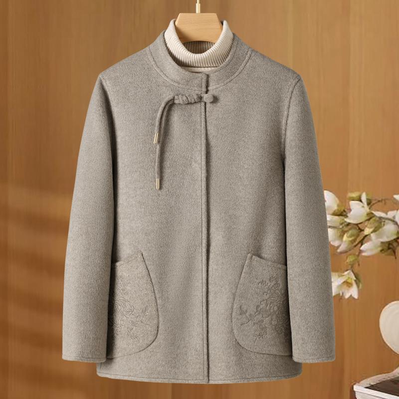 Middle Age Women's Wool & Blends Coats Plus Size Autumn Outerwears Elegant Loose Lady Jackets