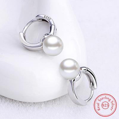925 Sterling Silver Fashion Pearl Hoop Earrings New Jewelry for Women