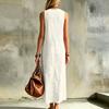 Rochie Maxi Fără Mâneci cu Decolteu în V din In pentru Femei, de Vară, Casual, Croială Largă, Rochie Lungă cu Detaliu Buton, Material Ușor și Respirabil
