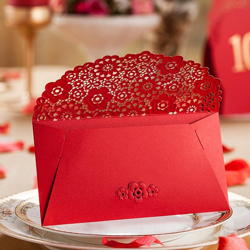 1PC Lucky Money Bag Rectangular Laser Engraving New Year Red Envelopes Marriage Hollow Embossed 3D