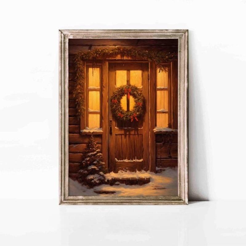 

Christmas Wall Art, Vintage Holiday Cottage Decor, Festive Winter Prints Poster, Farmhouse Christmas Print 21X30CMNo Framed