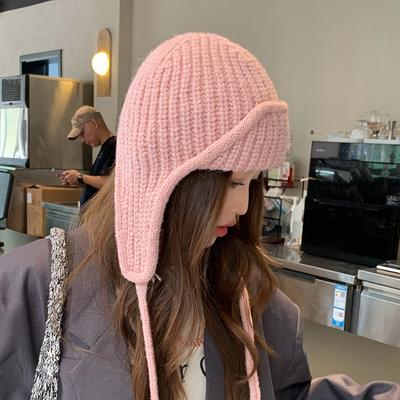 New Knitted Wool Hat Women's Autumn and Winter Warm Ear Protection Flying Hat Solid Color Simple Lei Feng Hat Knitted Hat