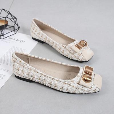 Spring Summer Fashion Brand Office Ladies Shoes Women Flats Woman Boat Shoes Plaid Plus Size 42 Black Beige