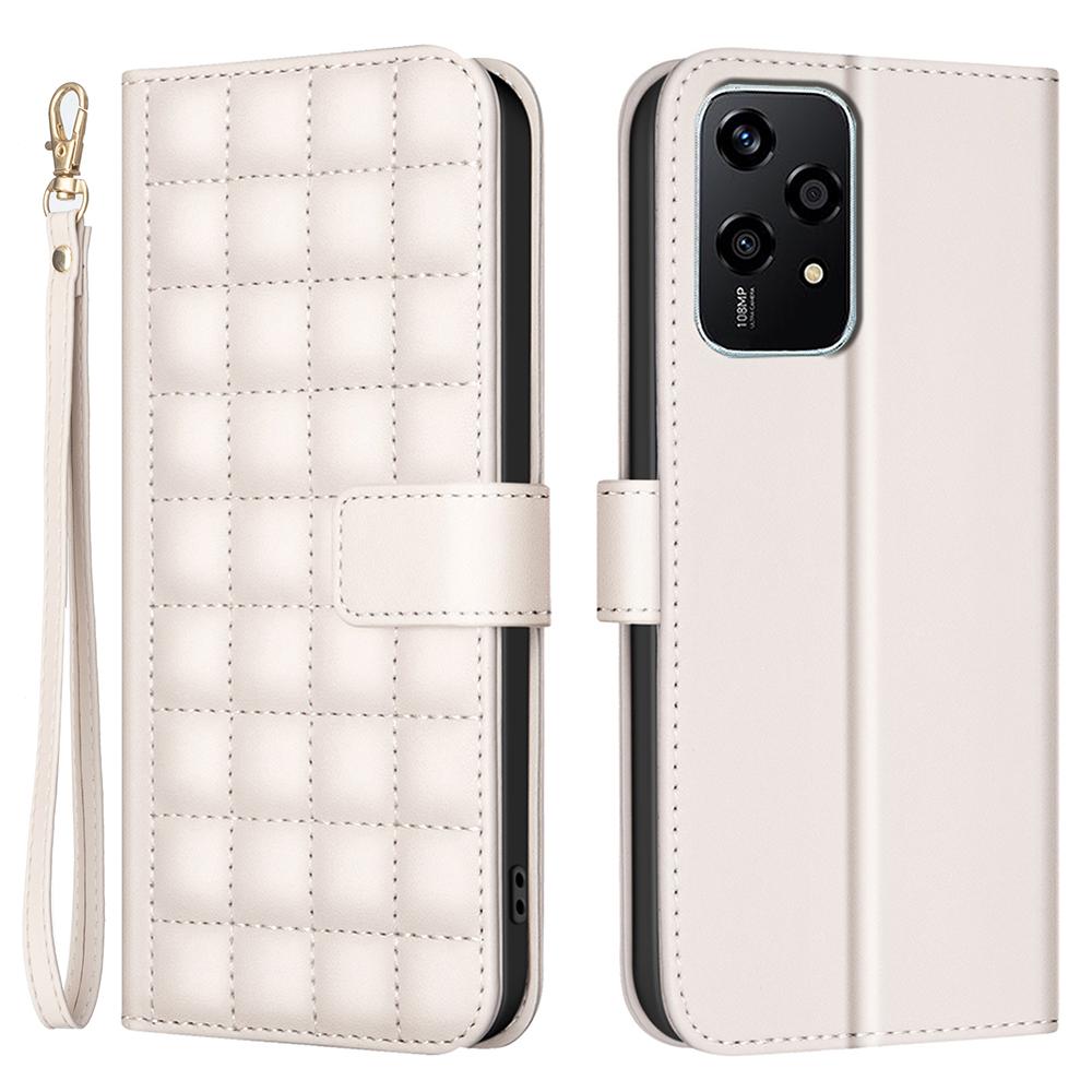 

For Honor 200 Lite Case Square Grid PU Leather Protective Cover Beige