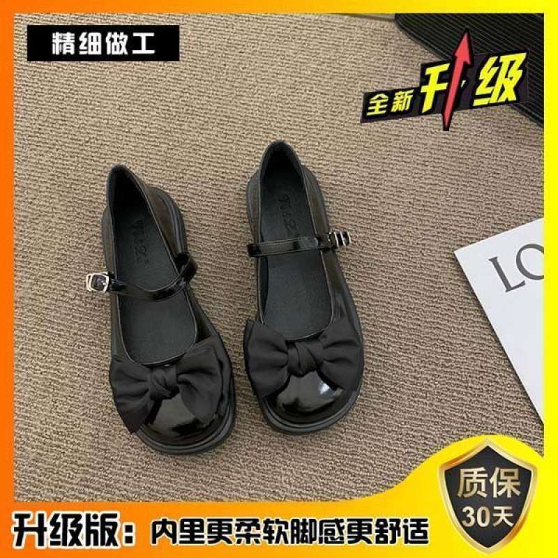 2025 spring and summer new round head retro bow small leather shoes women's work shoes Mary Jane college style women's single shoes