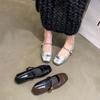 Retro soft leather Mary Jane wear-resistant women's shoes 2025 new temperament gentle wind French one-word buckle flat bottom shallow bean