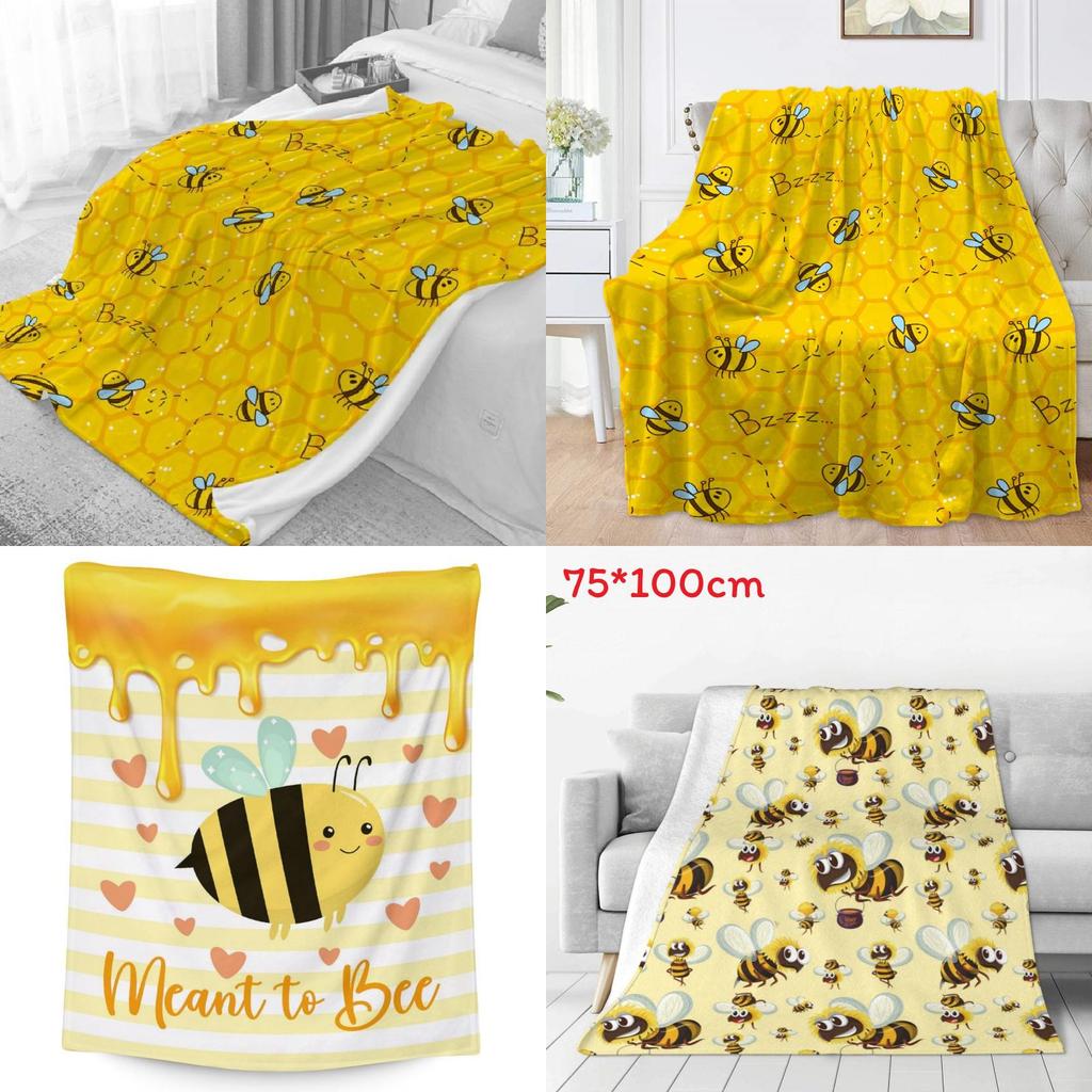 Soft Polyester Cartoon Bee Fleece Blanket For Childrens Bed And Couch Warm Cover