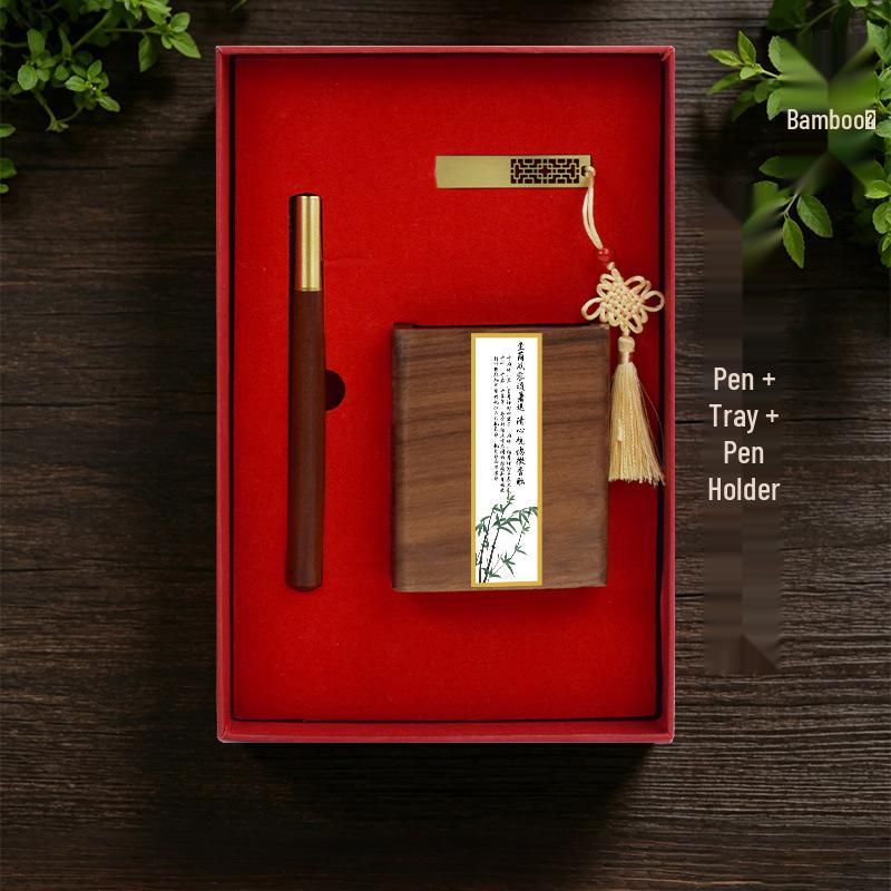 Chinese Solid Wood Pen Holder: Premium Desktop Ornament & Corporate Gift In Elegant Gift Box