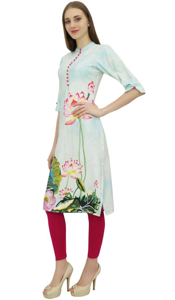 Bimba Women's Moss Georgette Floral Digital Printed Kurta Kurti Casual