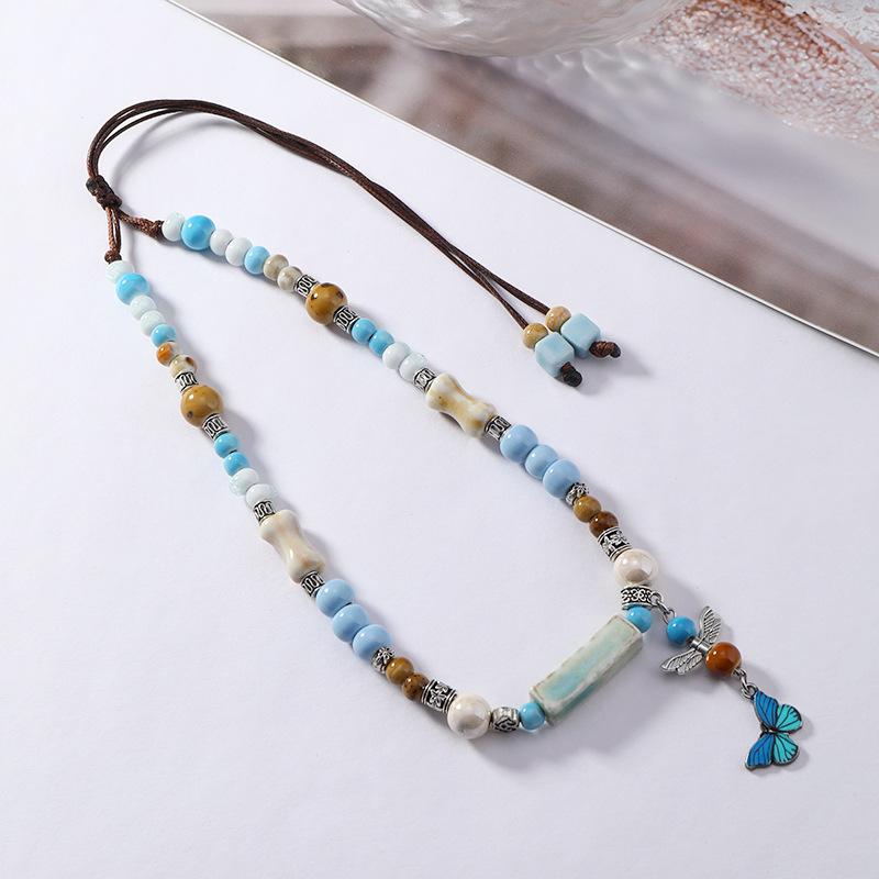 Neue chinesische Art Keramik Schlüsselbeinkette Damen einfach Nische High-End-Gefühl Sommer Retro literarisch und vielseitig Halsketten-Accessoires