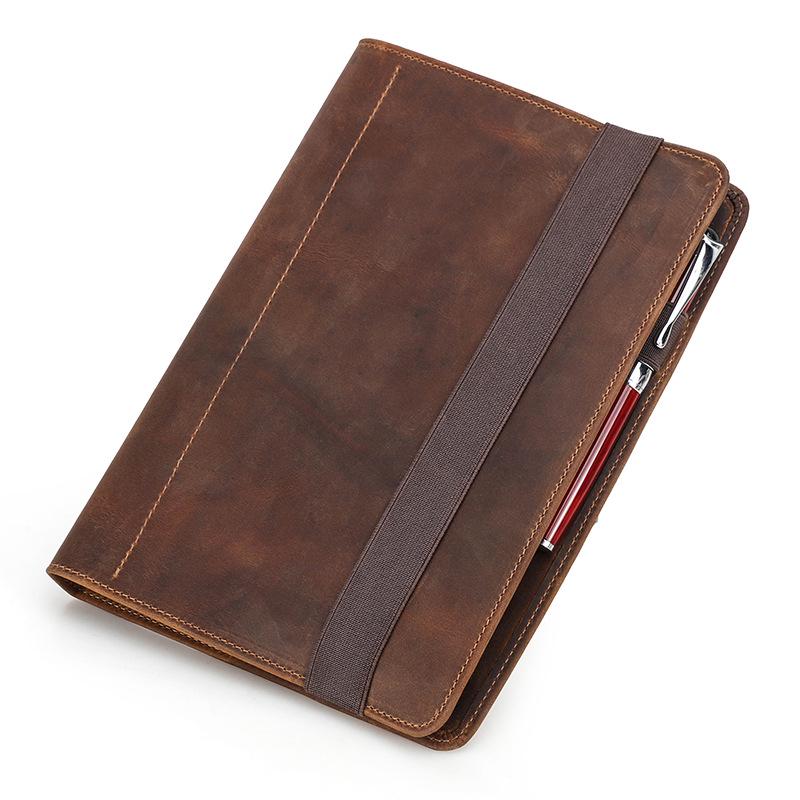 

A5 Crazy Horse Leather 6-Hole Binder Notebook Cover for Study & Office, Multifunctional Genuine Leather Journal Cover