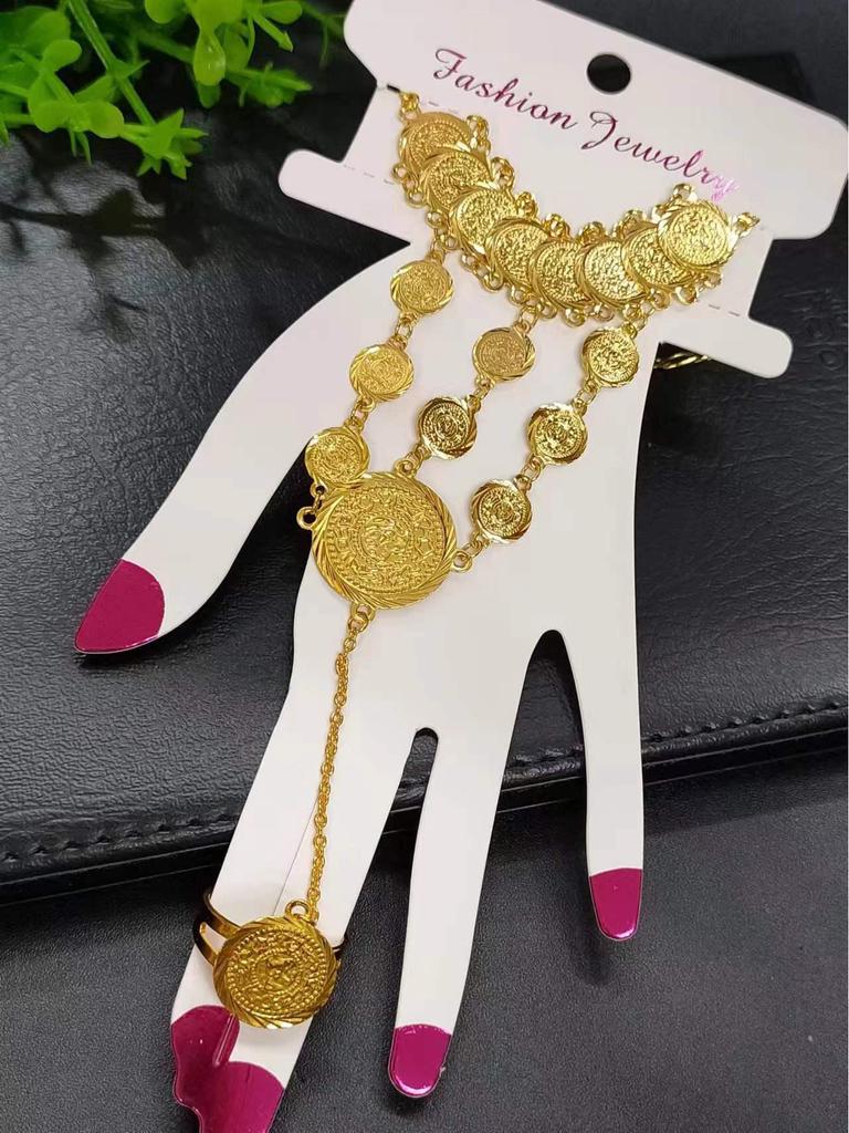 Trendy European American Hand Chain Bracelet Ring Combo for Women