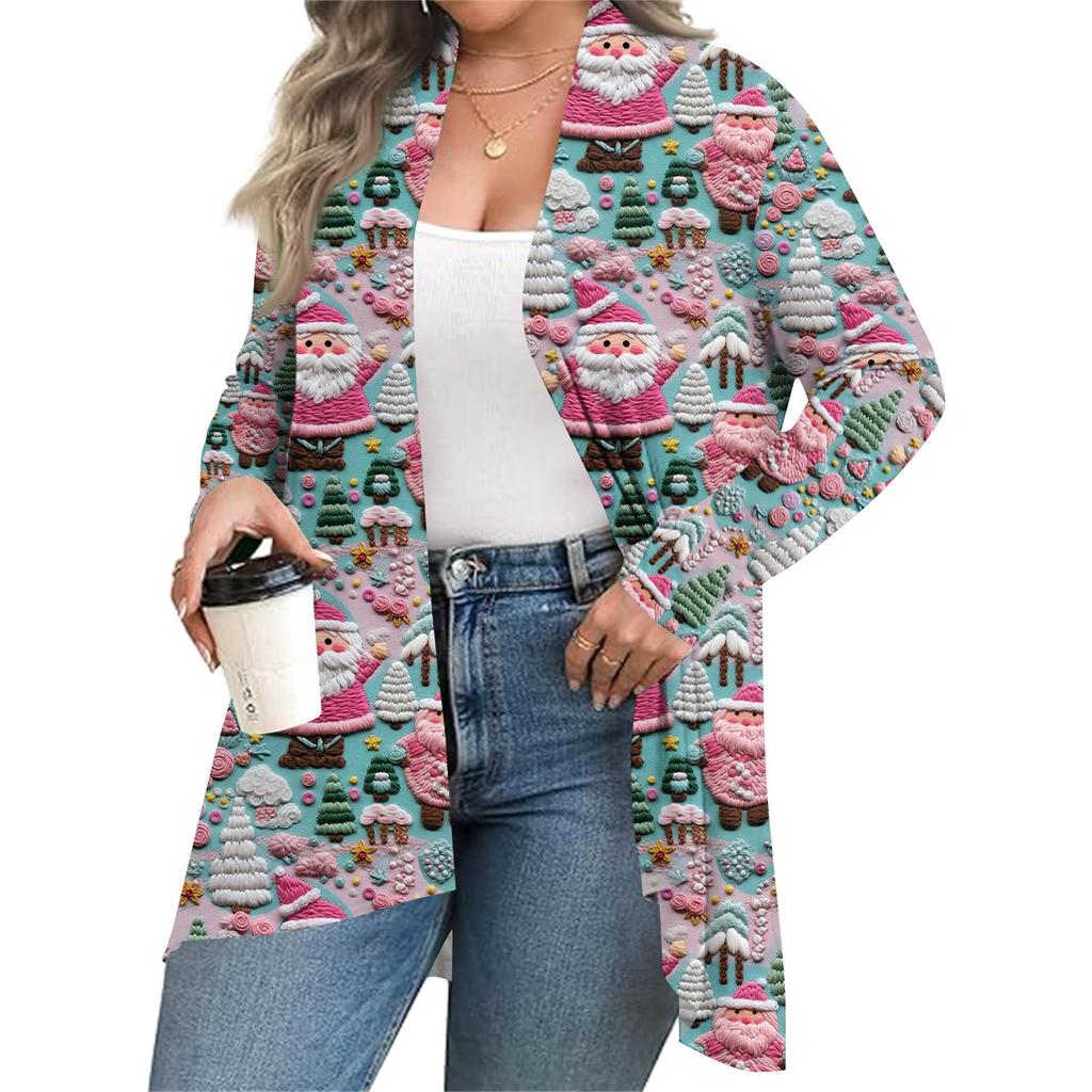 Women's Fall And Winter Fashion Casual Print Long Sleeve Mid-Length Cardigan Jacket