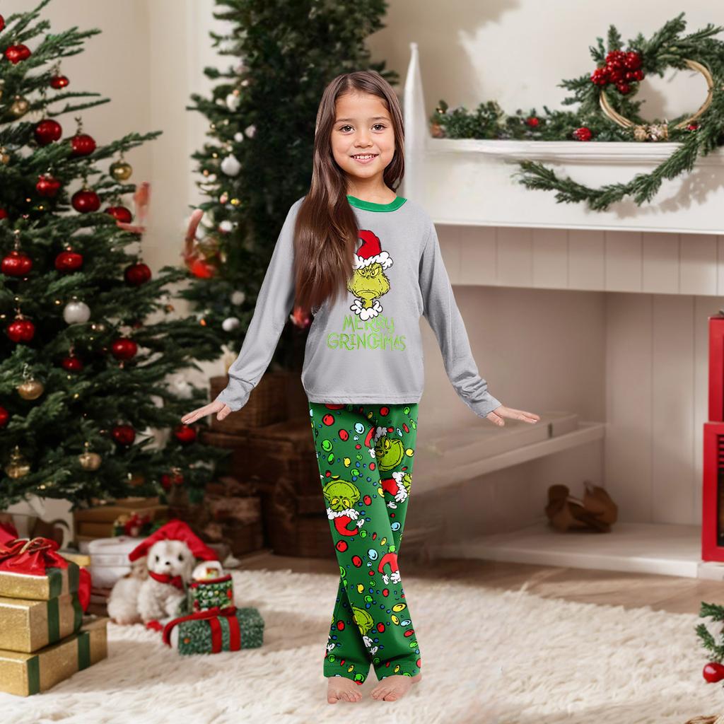 Costum de casă cu imprimeu de Crăciun părinte-copil, bluză cu mâneci lungi și pantaloni