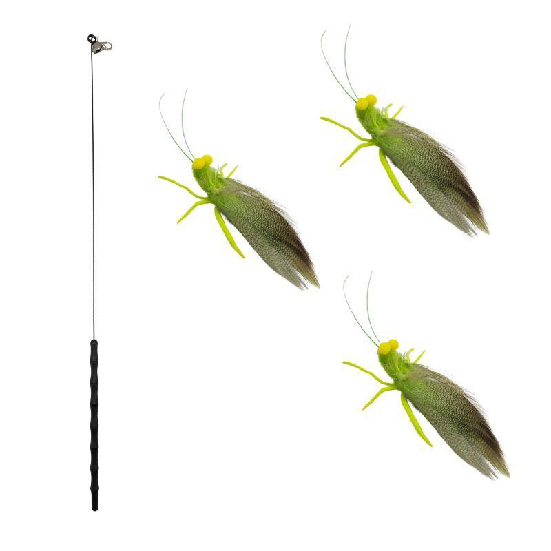 Simulated Grasshopper Cat Teasing Stick Change Head Toy Feather Silicone Pet Supplies Toys