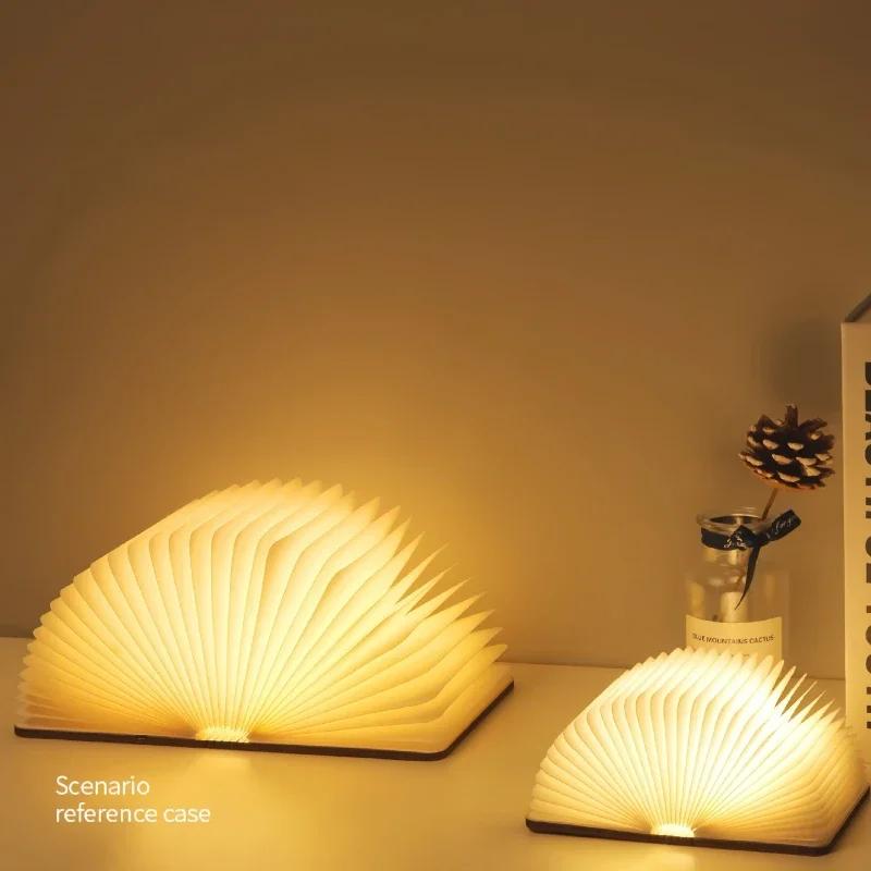 3D Folding Book Light LED Night Light 3-Color USB Charging Portable Wooden Magnetic Table Lamp Decoration Christmas Holiday Gift