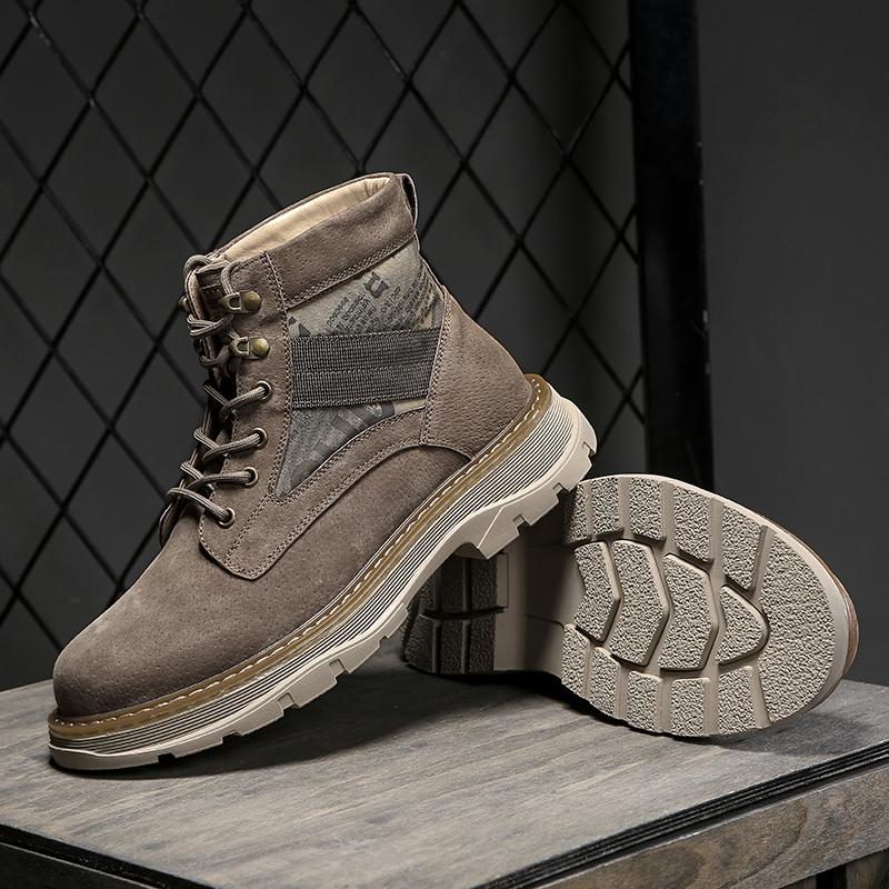 Nejnovější vysoce kvalitní pánské boty z hovězí semišové kůže podzim zima ležérní kotníkové boty venkovní módní obuv pánská šněrovací motorkářské boty