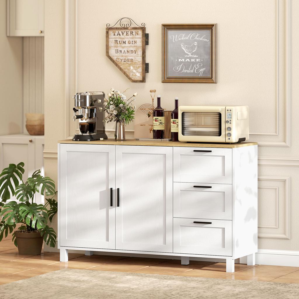 Sideboard soft-close doors, 3 drawers 120 x 38 x 76 cm White