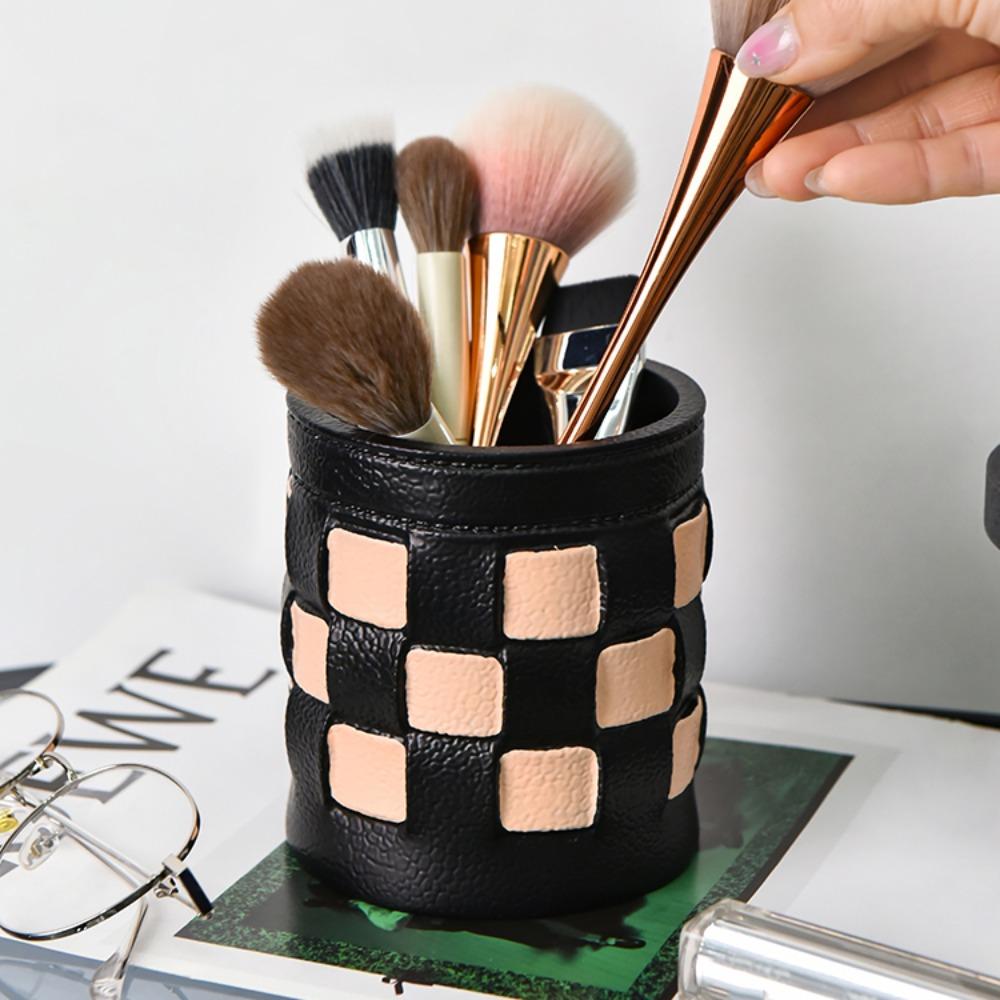 Large Capacity Desktop Storage Box Imitation Leather Stationery Storage Makeup Brush