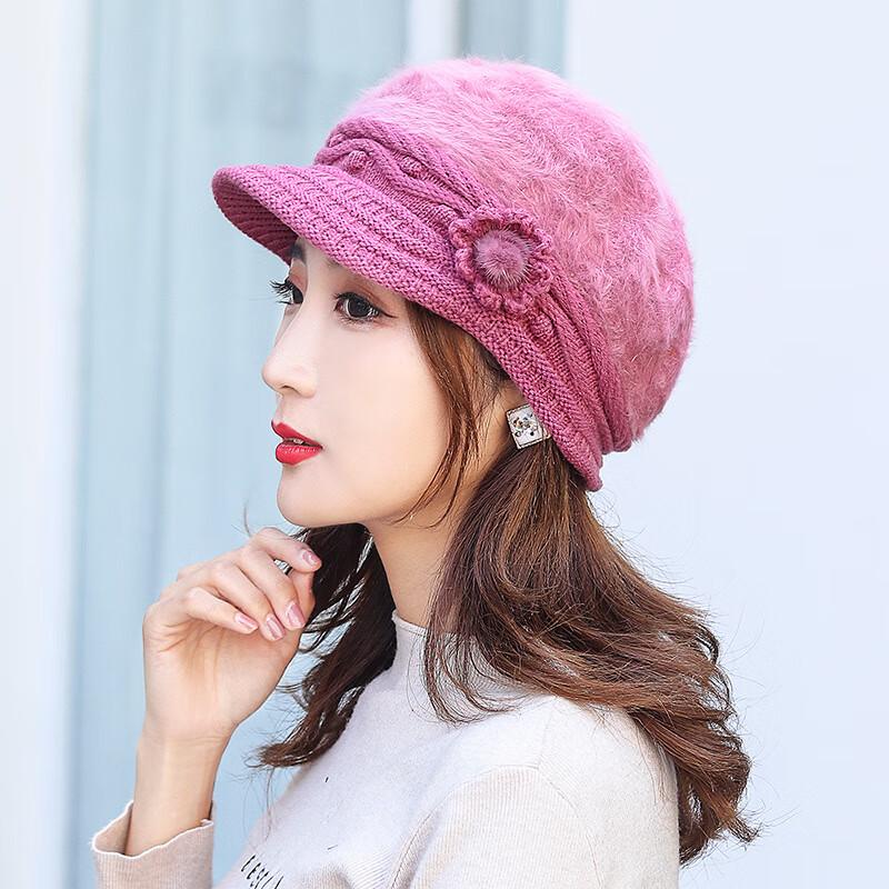 Женская зимняя вязаная беретка из кроличьего меха One Size