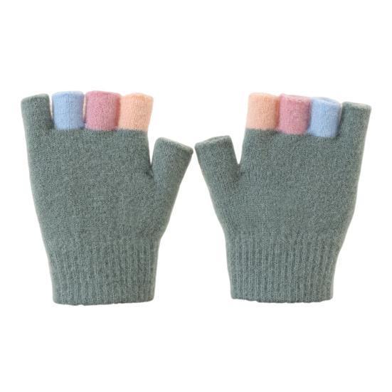 Kids Knitted Gloves Winter Half Finger Gloves Soft Color Block Warm Wrist Gloves for Boys Girls Indoor Outdoor Use