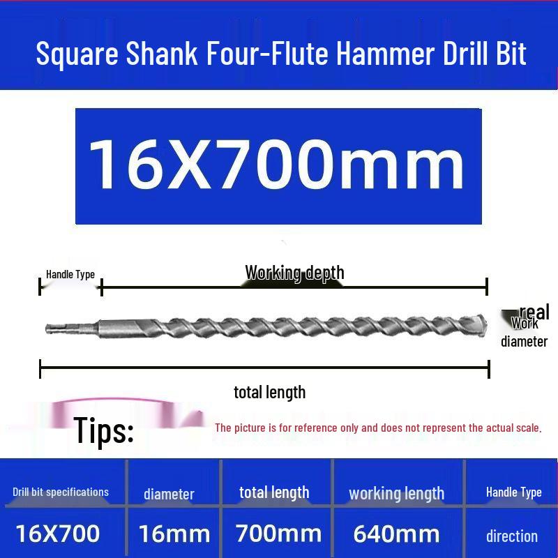 Extended Electric Hammer Drill Bit, Square & Round Shank, for Concrete Piercing - Available in 500mm to 2m Lengths
