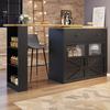 Extendable bar table with storage (138-204×39×104cm), 360° rotatable dining bar, kitchen island bistro table, sideboard cabinet with shelves, black