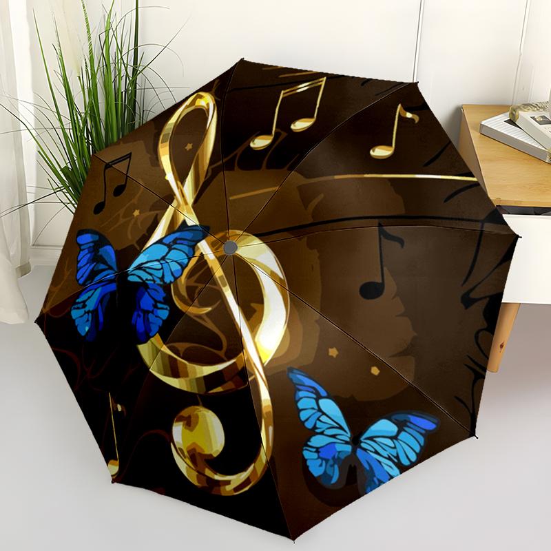 1PC Note Gold Red Roses Folding Umbrella Auto-Open Design 8 Iron Ribs Plastic Handle Foldable Sunshade Perfect Christmas Gifts