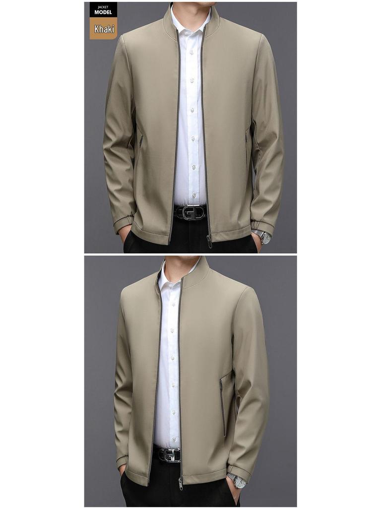 Men's Mid-Aged Spring/Autumn Stand Collar Thin Jacket - Wear-Resistant Trendy Outerwear