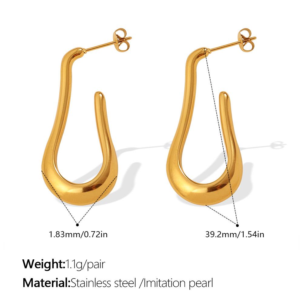 European and American design irregular U-shaped earrings stainless steel plated 18K gold hollow earrings women