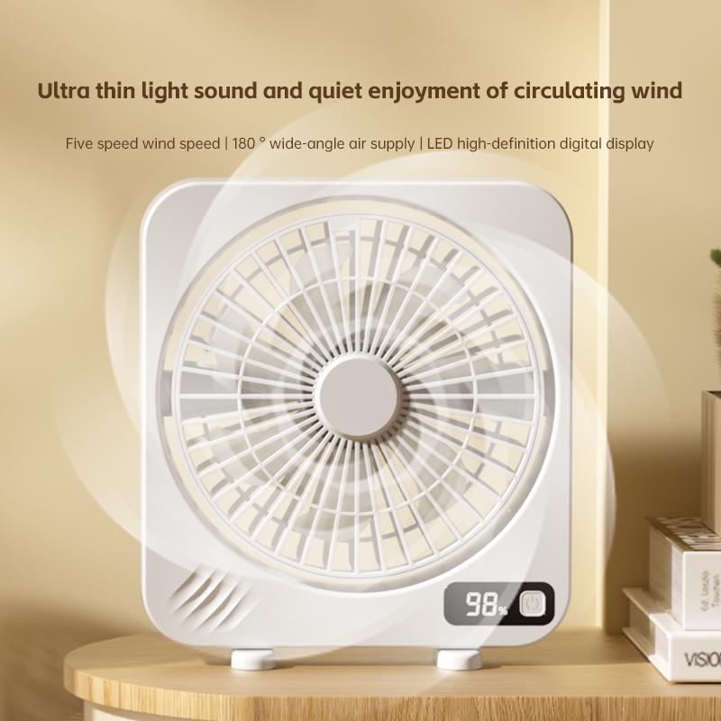 Portable Desktop Fan Mute Table Fan With Power Display Rechargeable Air Circulating Fan 5 Speeds Adjustable Air Circulation Fan