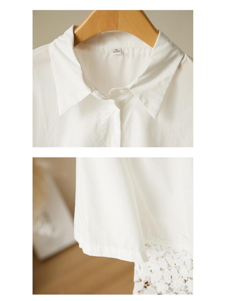 Damen Sommer Tencel Bluse: Einzigartiger Saum, Bestickt, Kurzärmeliges Design